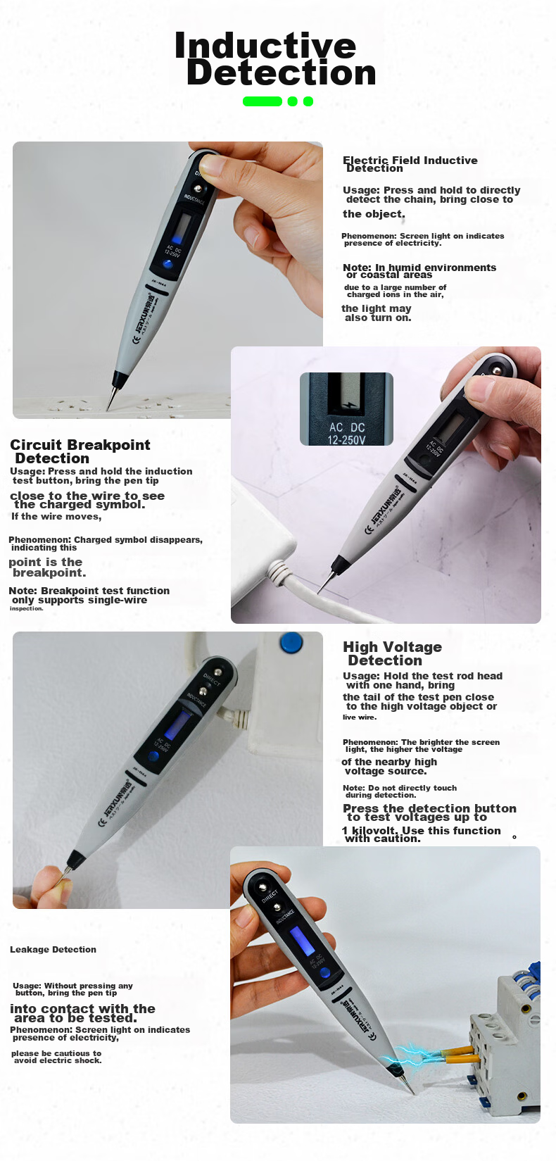 JERXUN Digital Display Electric Tester Multifunction Induction Electrician Circuit Breakpoint Leakage Pen 5