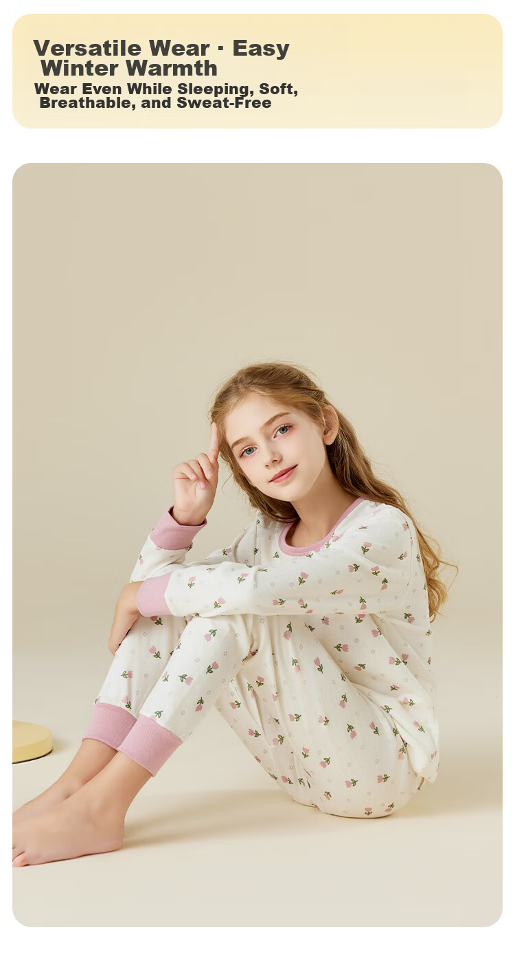 LangSha Kids Cotton Autumn Winter Underwear Set Girls Long Johns Pajamas for Teens 130cm 9
