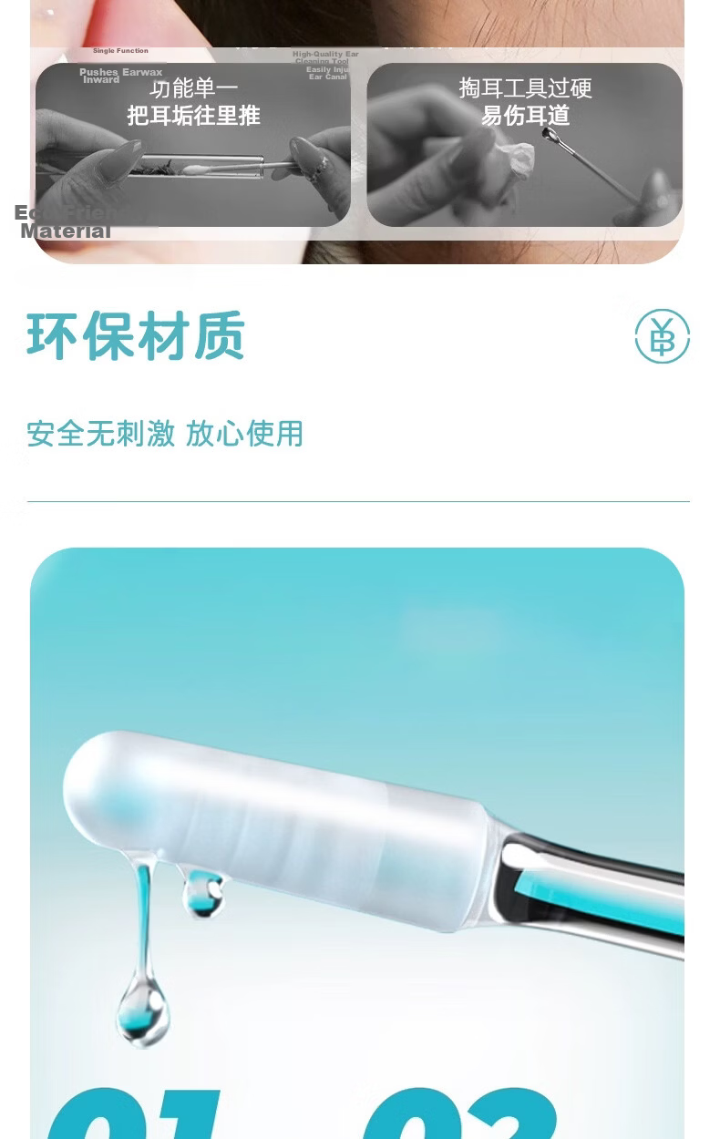 Bingyou Sticky Ear Sticks 96-Pack Ear Cleaning Tool Children's Safe Disposable Earwax Remover 8