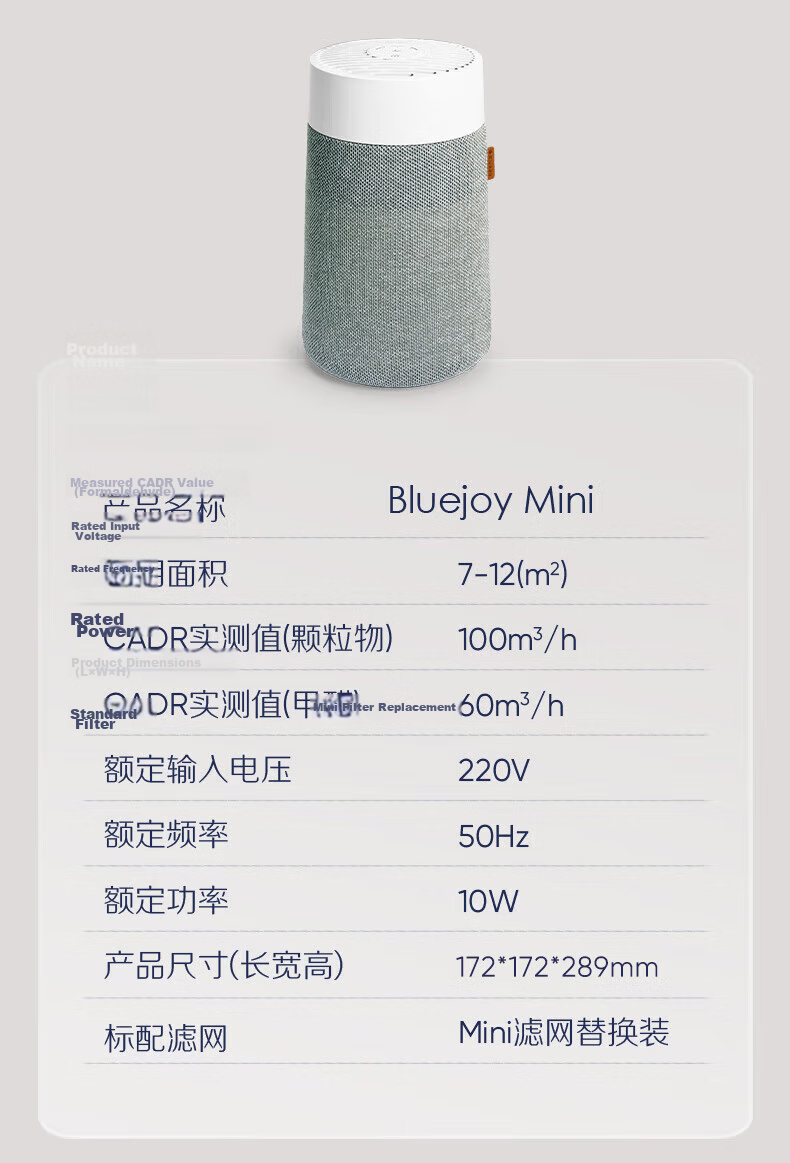 Blueair Air Purifier Formaldehyde Removal Haze Allergen Odor PM2.5 Desktop Bedroom Air Cleaner BlueJoy Mini 11
