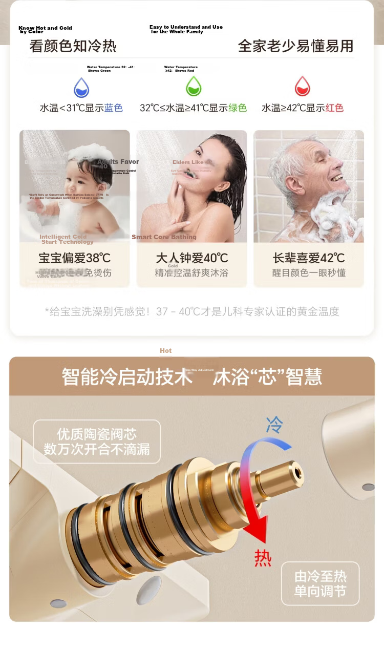 ARROW Pure World Shower Set Milk White Digital Display Square Rod Piano Key Handheld Pressurized Shower Head 6