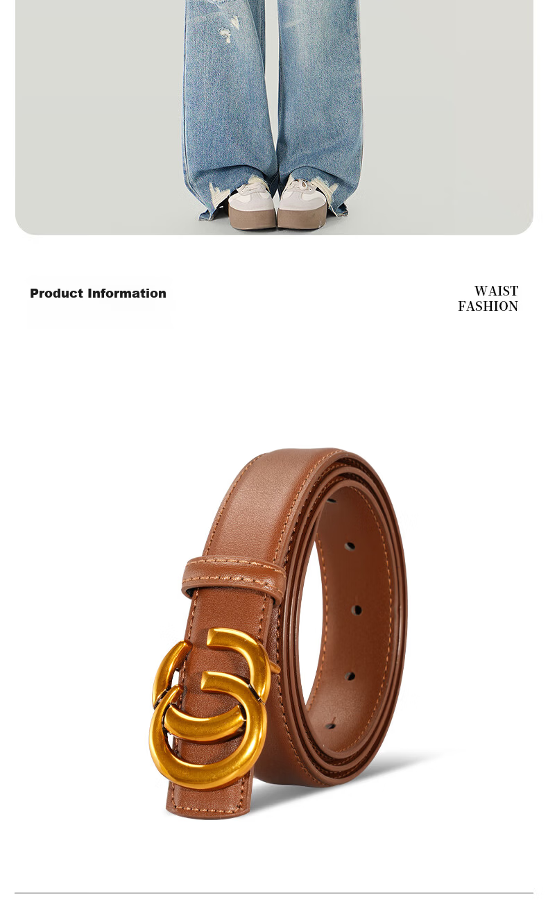 CARTELO Women's Genuine Leather Belt Jeans Belt Versatile Smooth Buckle Plate Buckle Pin Buckle Belt Birthday Gift for Girlfriend 9