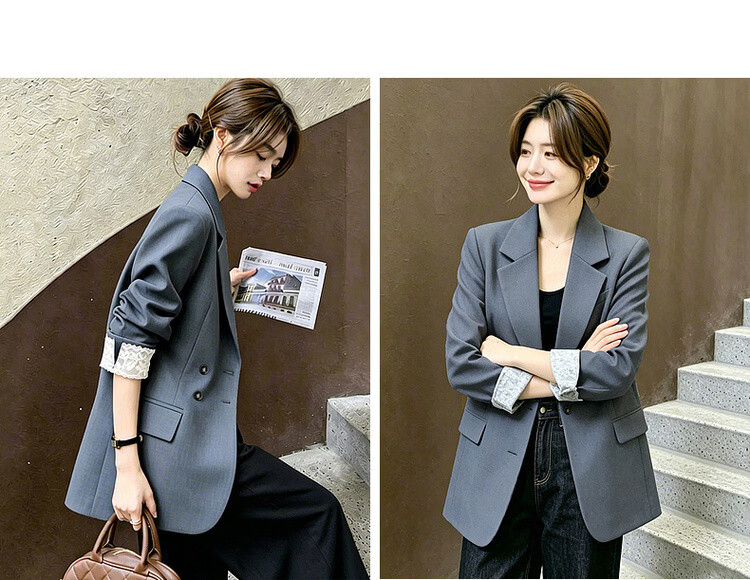 Demana [Sharp Aura] Spring Urban Commuter Style Lace Splice Double-Breasted Loose Slimming Coat for Women Premium Feel 13