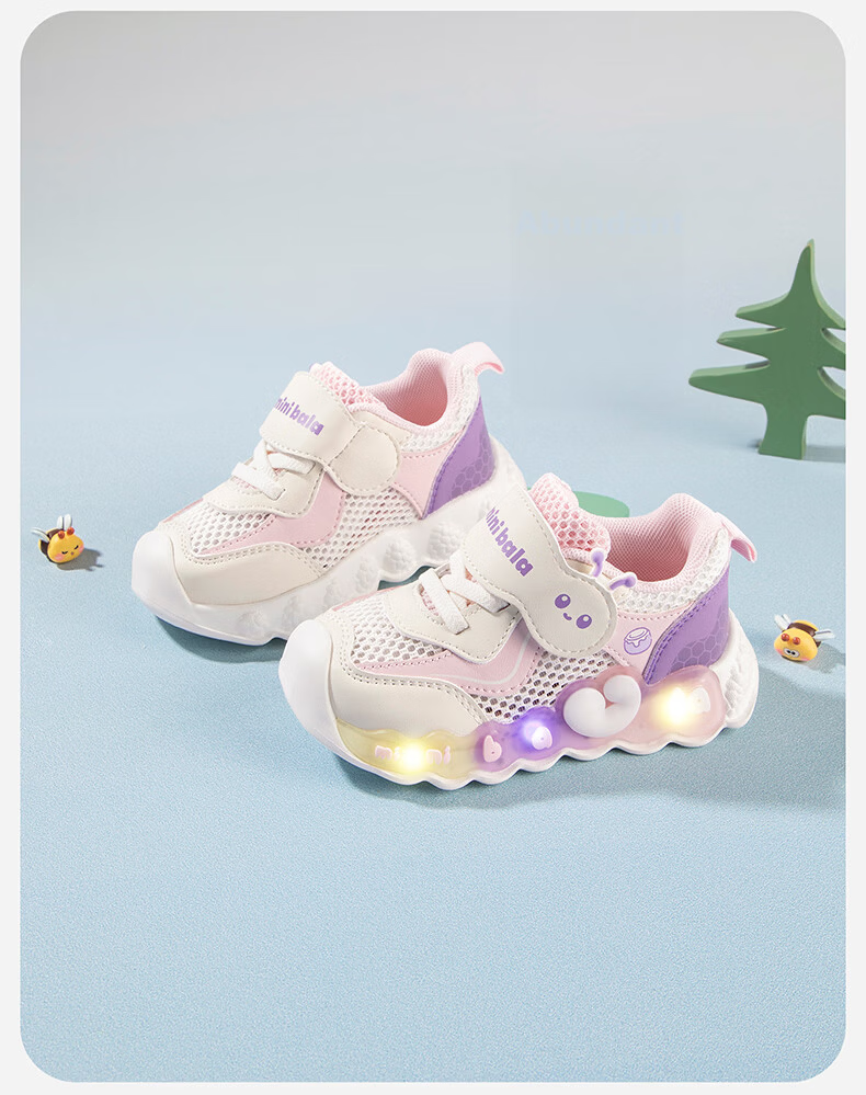 Minibala Kids Light-Up Running Shoes Summer New Breathable Mesh Shock-Absorbing Sports Shoes for Boys and Girls 8