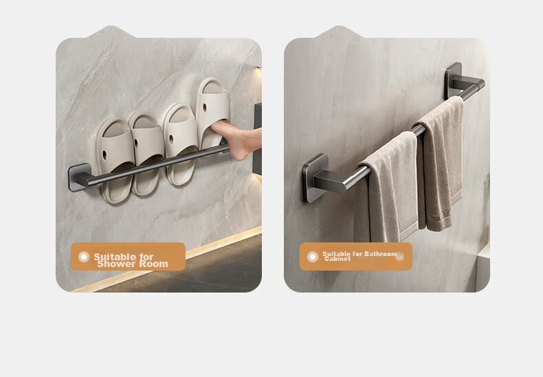 Xinpei Suction Cup Telescopic Towel Rack Bathroom No-Drill Slipper Storage Shelf Bath Towel Organizer Hanging Rod 15