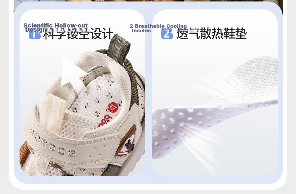 BOBDOG Kids Sandals Baby Walking Shoes Hollow Breathable Boys Shoes White Green 29 Summer New 26 12