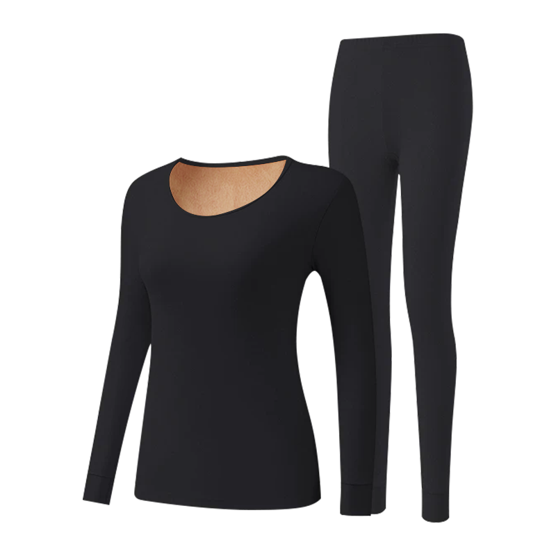 Nanjiren Women's Thermal Underwear Set, Autumn Top And Pants, Thick Fleece-Lined, for Young And Middle-Aged Women, Warm Clothing Set, Black, XL