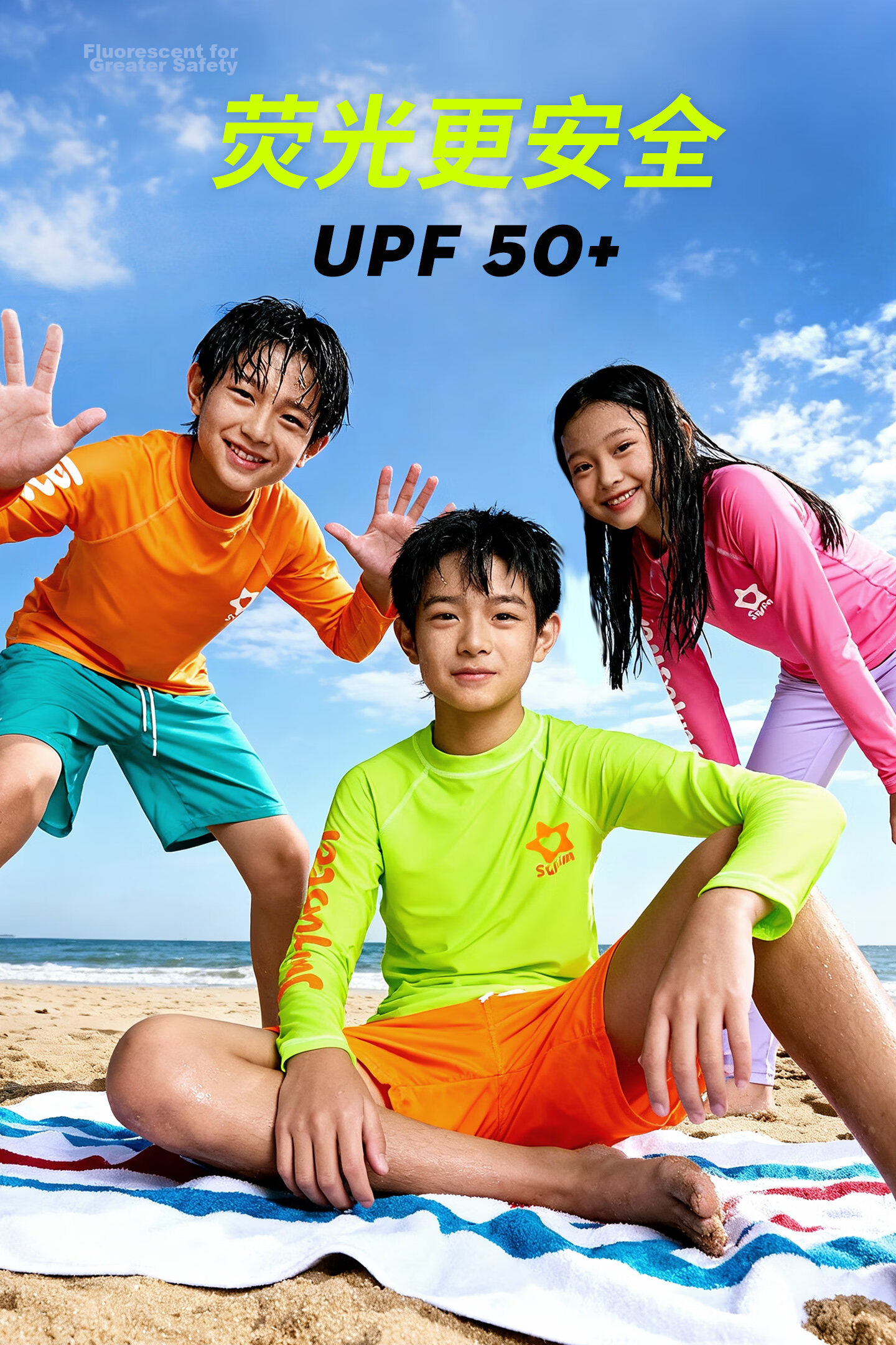 Sulang Kids Swimming Trunks Double-Layer Lined Boys Beach Shorts Anti-Embarrassment Fluorescent Green 140 1