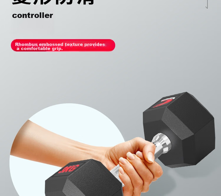Chengyue Rubber-Coated Dumbbells for Men And Women, Hexagonal Home And Commercial Professional Gym Solid Steel Equipment Combination Set 3KG*2 9