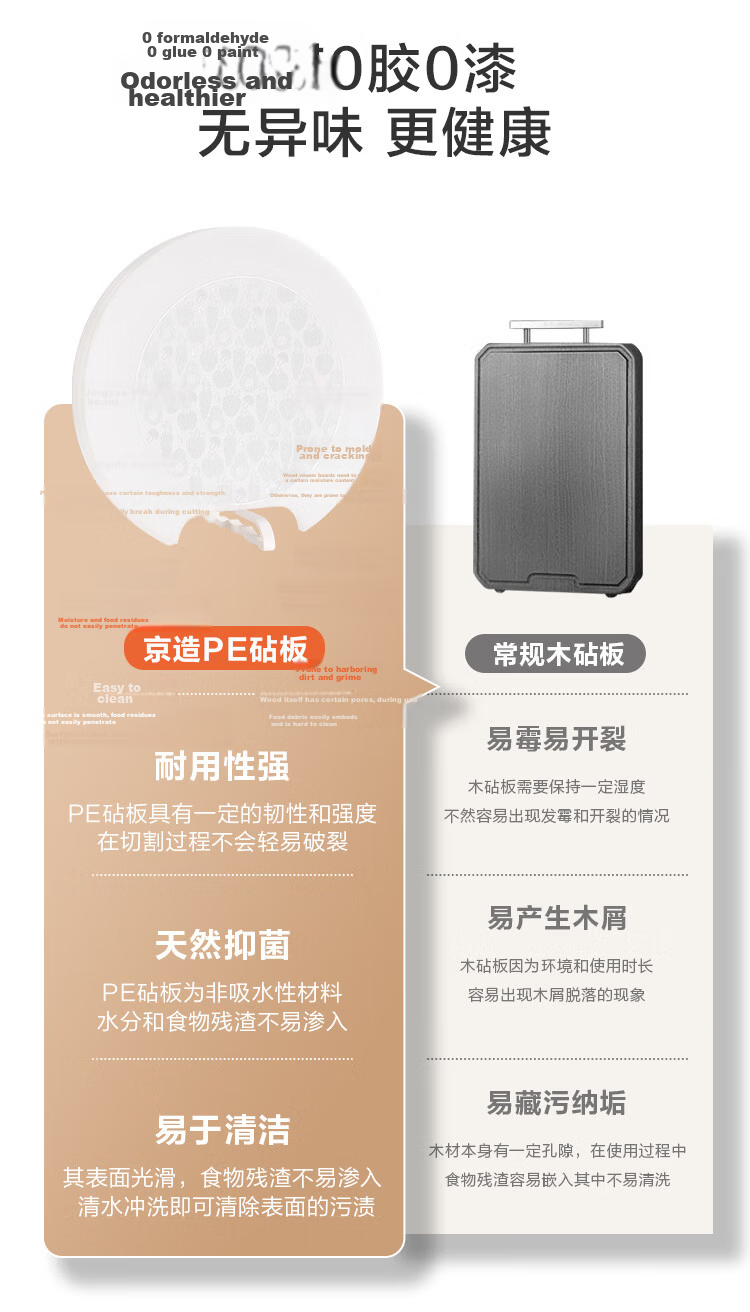 JD Jingzao Cutting Board Double-Sided PE Thickened Food-Grade White 36x1.5cm 4