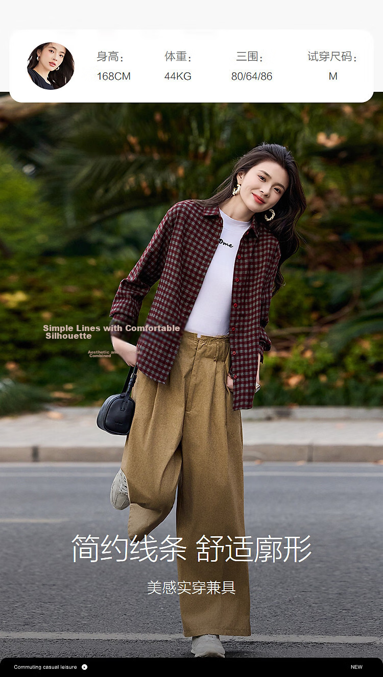 Demana Vintage Style Spring 3D Collar Plaid Loose Slimming Concealing Petite Shirt for Women High-End Feel 9