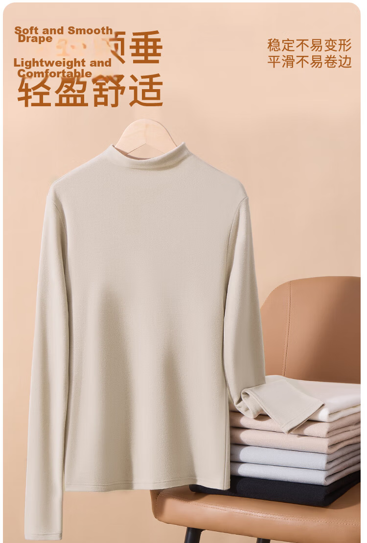 MiiOW New Thermal Velvet Women's Base Layer Long Sleeve Turtleneck Ribbed Stretch Slim Fit Top White M 6