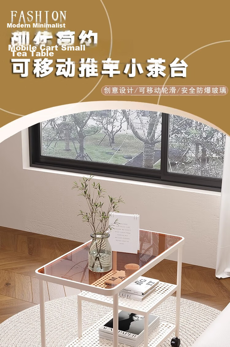 FENJIEXIAN Side Table Tempered Glass Coffee Sofa Side Table Living Room Side Desk Simple Tea Table Bedside Cabinet Mobile Nightstand 1