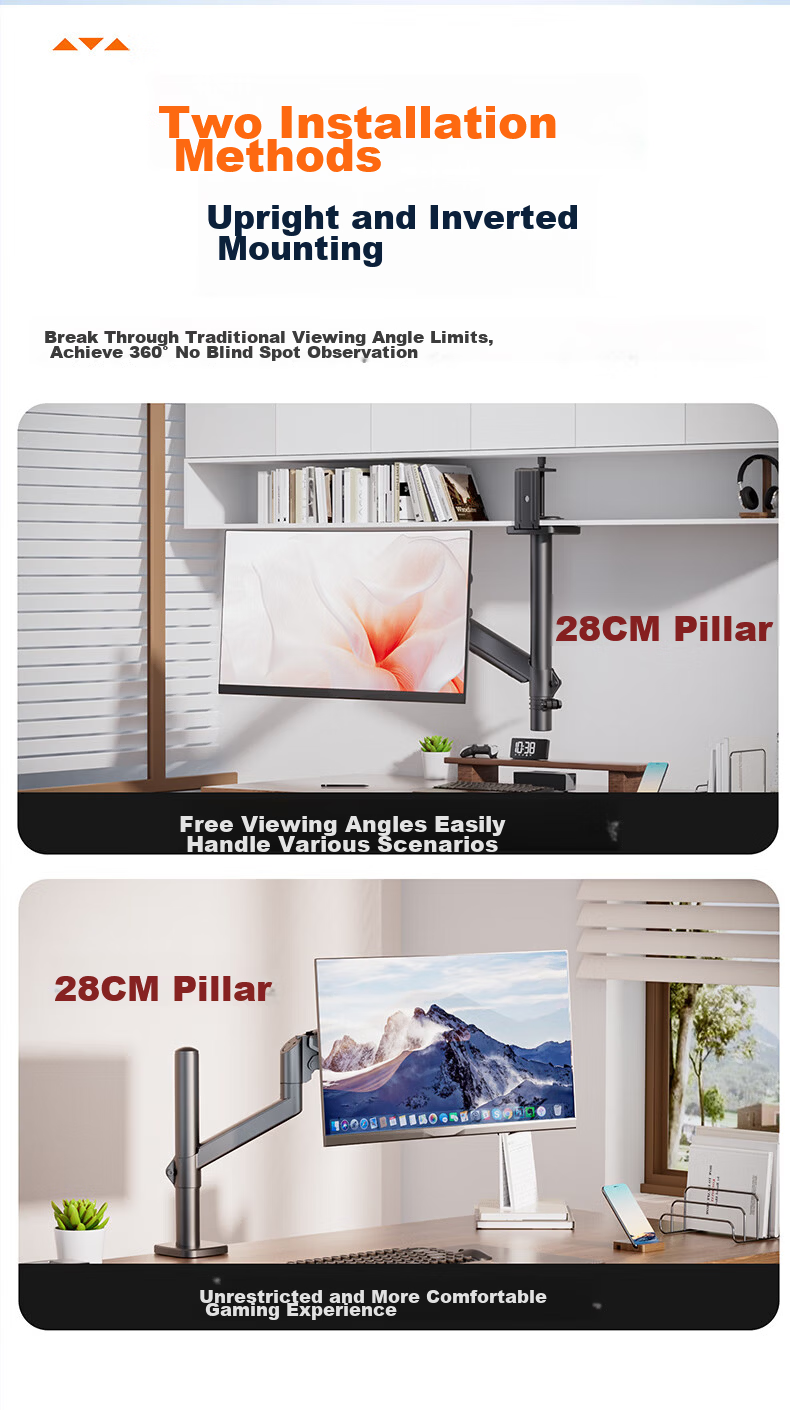 Khcoohoo Dual Monitor Stand Single Arm Dual Screen Mechanical Arm Adjustable Desktop Monitor Mount Holder 6