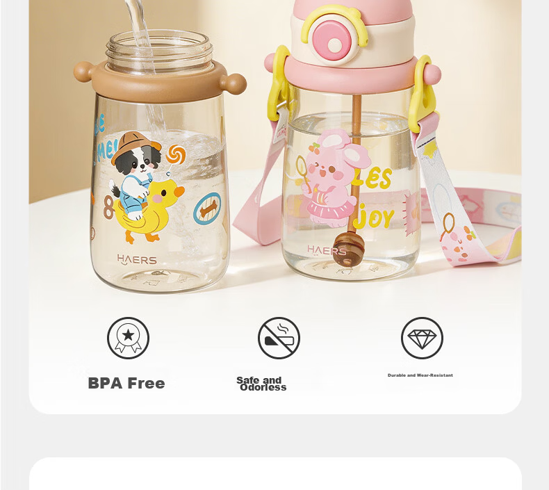 HAERS Baby Insulated Cup Ocean Blue Straw Training Cup Gravity Ball Anti-Choke Children's Water Bottle Children's Day Gift 22