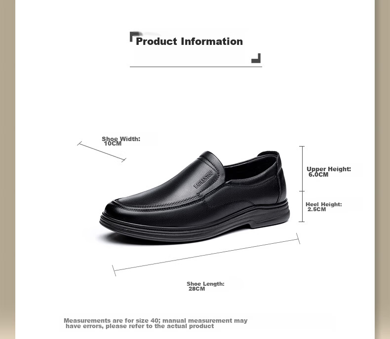 LAORENTOU Men's Business Casual Leather Shoes First Layer Cowhide Slip-On Driving Shoes Dad Shoes LA239 Black Size 40 3