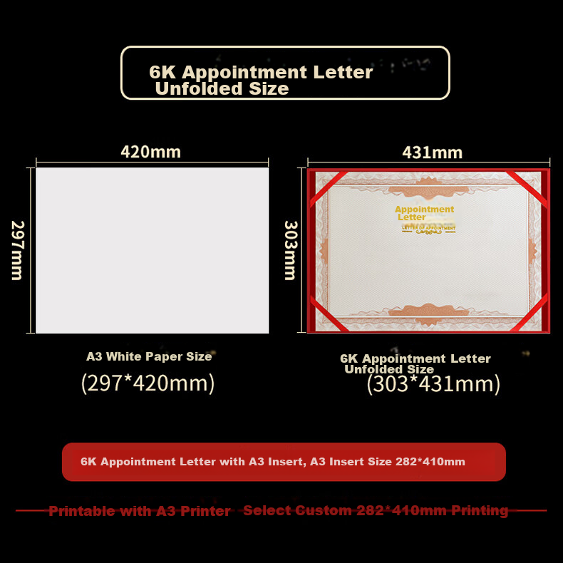 Gelite Embossed Gold Foil Appointment Certificate 1-Pack 12K/A4 with 2 Inner Sheets Employee Certificate Cover Glossy Medal Style Inner Pages 6