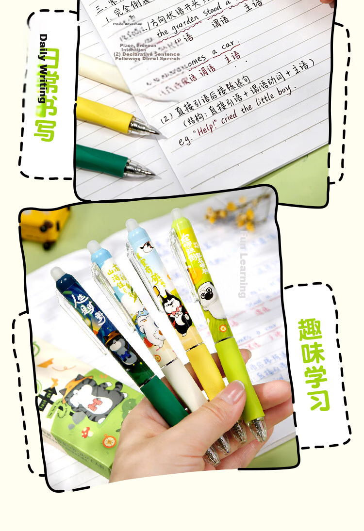 Comix Erasable Gel Pen Wu Huang Limited Edition Retractable 0.5mm Black Bullet Tip Cartoon Signature Pen for Elementary Students 4pcs EWHGP0104 8