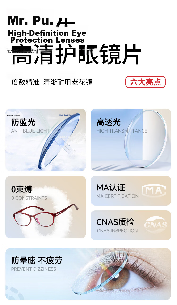 Mr. PuTian Reading Glasses for Men And Women, Anti-Blue Light, Genuine High-Definition Fashionable Youthful Presbyopic Glasses 150 Degrees (50-54 Years Old) 3