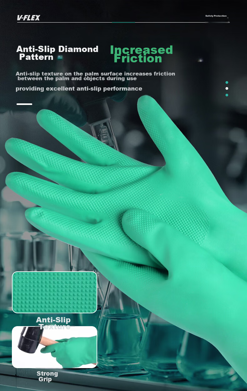 SHENGLI V-FLEX Nitrile Rubber Gloves, Oil And Acid Resistant, 18 Mil Thickened Wear-Resistant, 33cm EN374 TypeA Certified, General-Purpose for Chemical Laboratory, Sizes 37-176L, 1 Pair 5