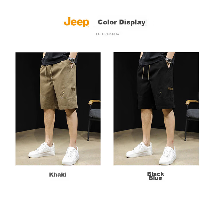 JEEP Men's Summer Cotton Straight Work Shorts Loose Casual Khaki 4XL 5