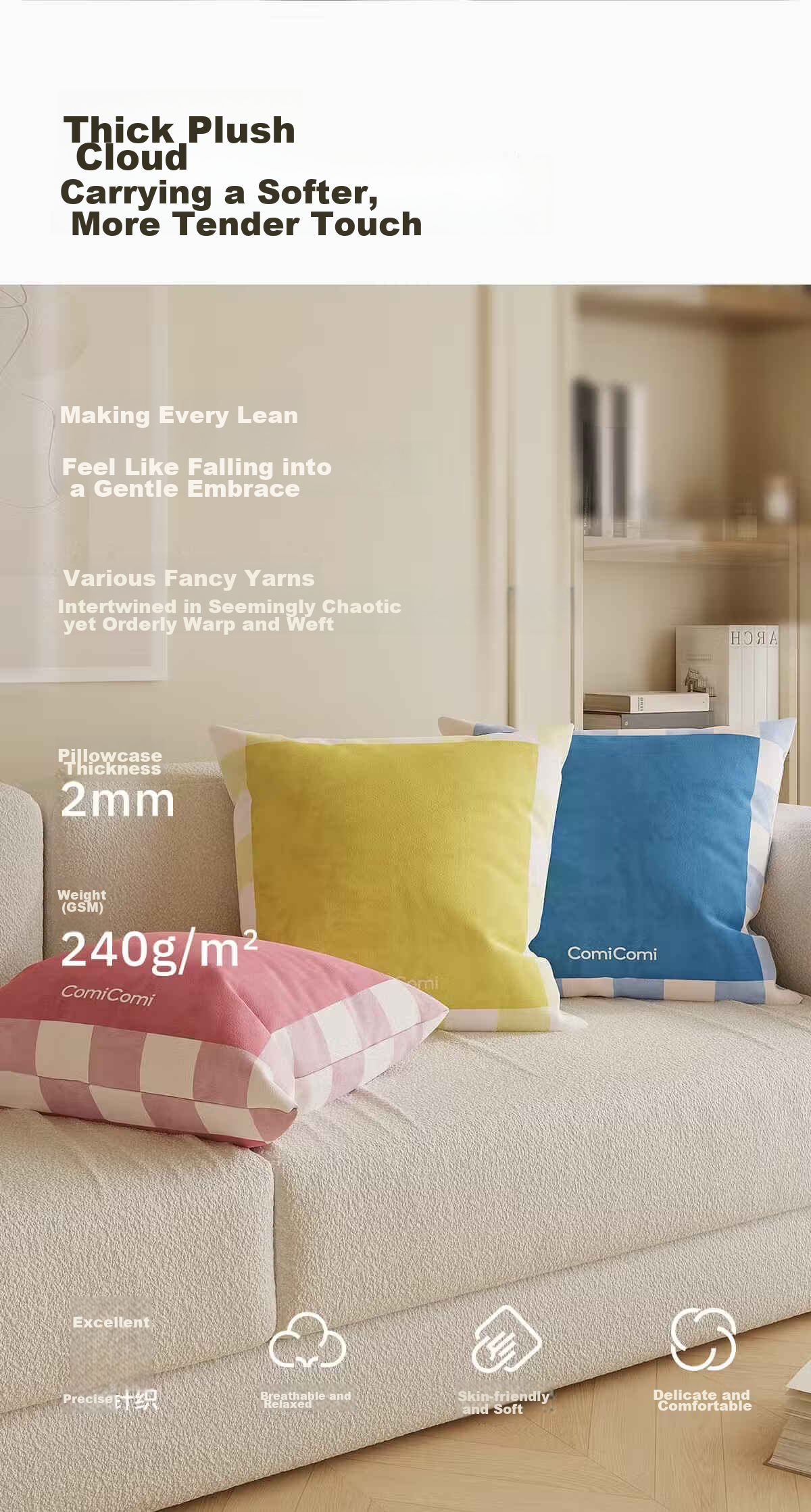 COMICOMI Sofa Cushion Luxury Living Room Pillow with Removable Cover and Insert 45x45cm 8