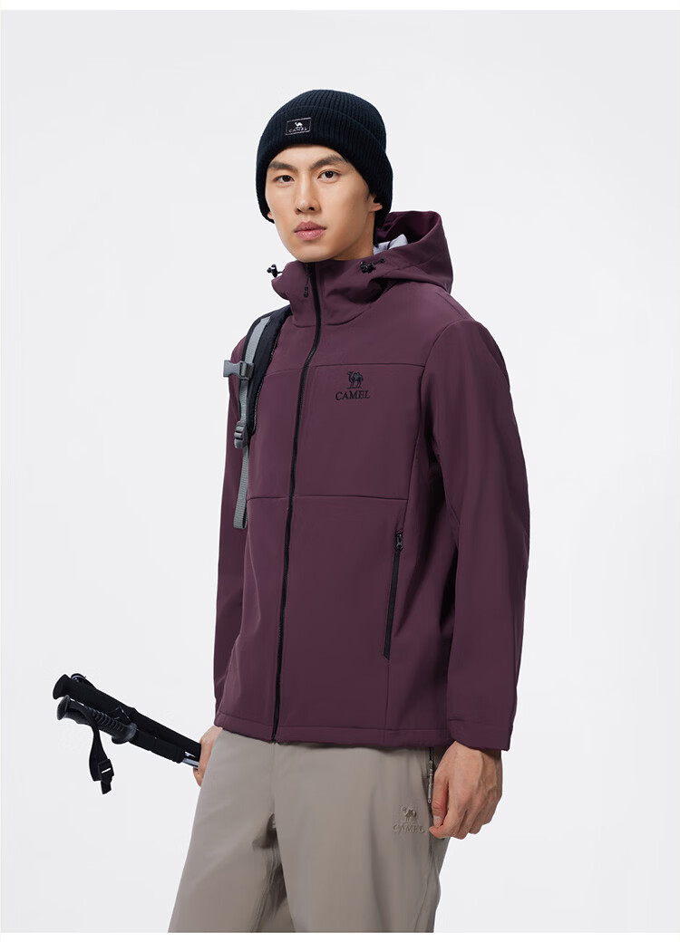 CAMEL Outdoor Softshell Jacket Women Fleece Lined Warm Anti-Static Windproof Waterproof Hooded Coat Men XL 32
