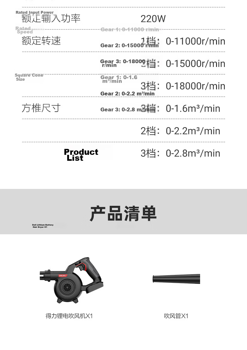 Deli 20V Lithium Battery Blower Hair Dryer Household Industrial Multi-Scene Dust Removal Brushless Motor (Battery Pack Not Included) 10