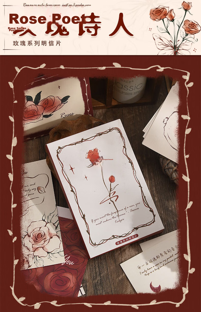 Deyin Qixi Handwritten Blessing Greeting Cards Postcards Confession Festival Birthday DIY Ceremony Message Cards Romantic Gift Rose Poet 30 Sheets 4275 1