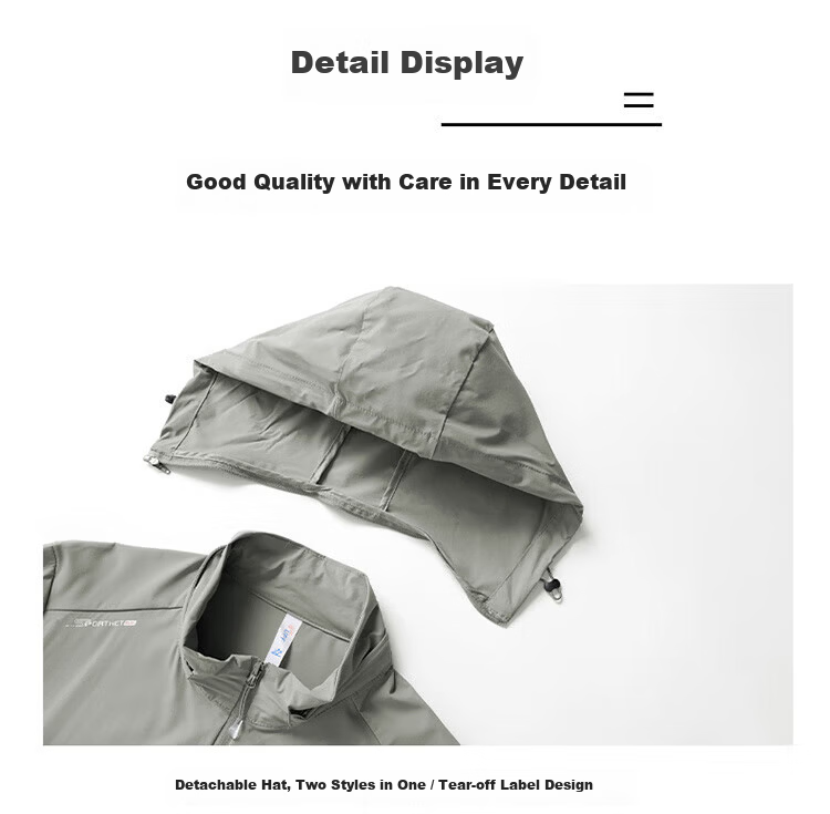 JEEP Men's Summer Long Sleeve Sun Protection Jacket Outdoor Sports Hooded Skin Jacket Men's Pine Gray XL 13
