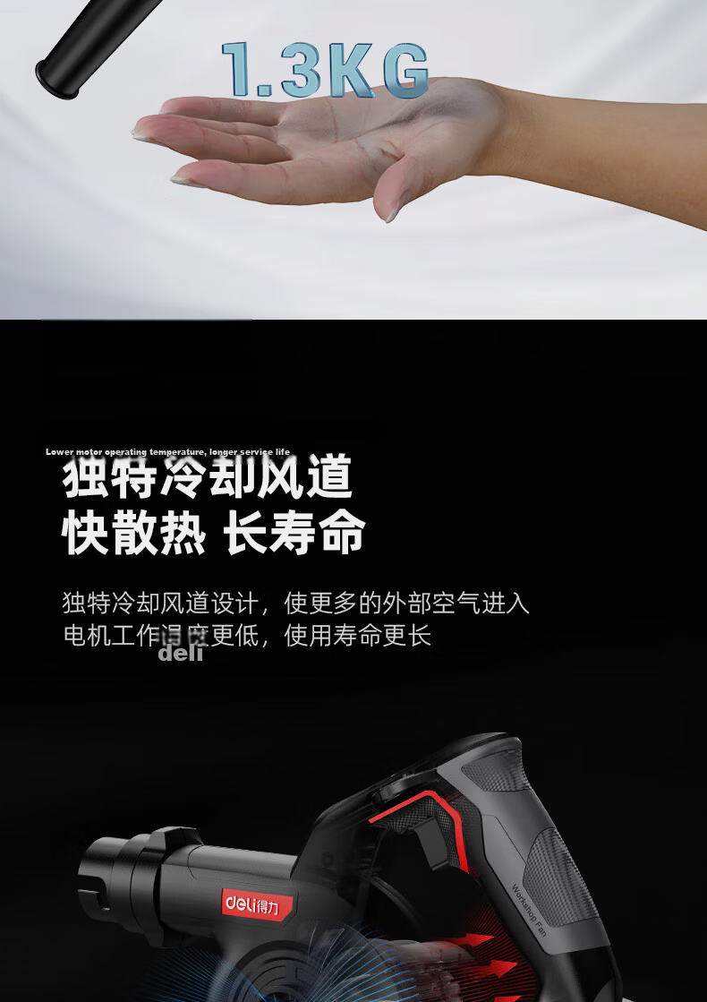 Deli 20V Lithium Battery Blower Hair Dryer Household Industrial Multi-Scene Dust Removal Brushless Motor (Battery Pack Not Included) 7