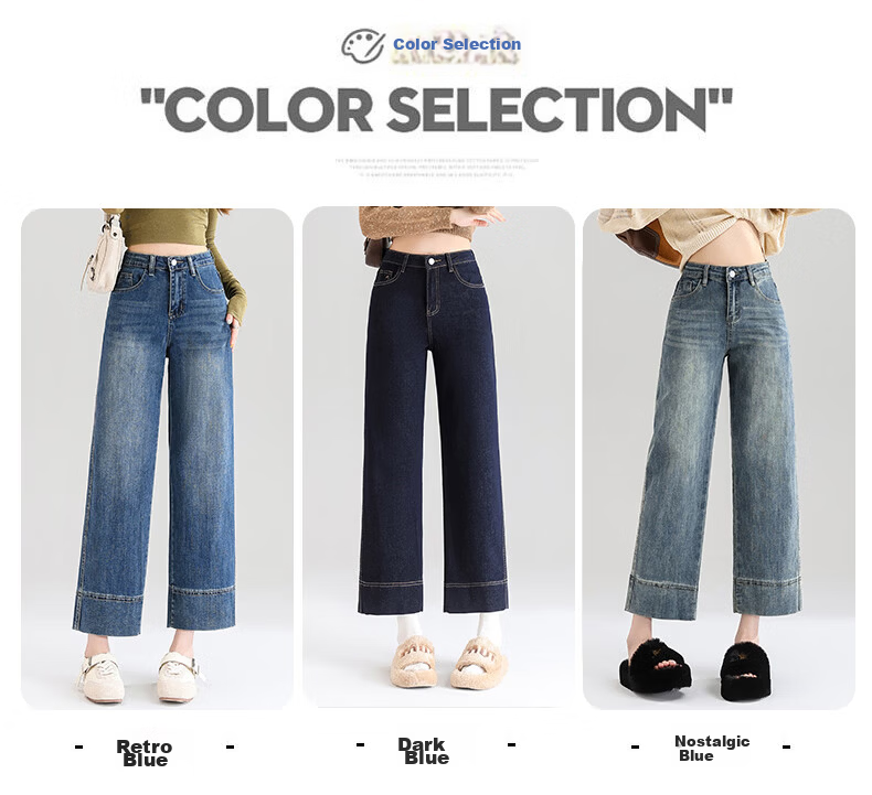 Jeanswest Women's Spring Summer Loose High Waist Slim Casual Straight Leg Cropped Cuffed Wide Leg Jeans Retro Blue XL 4
