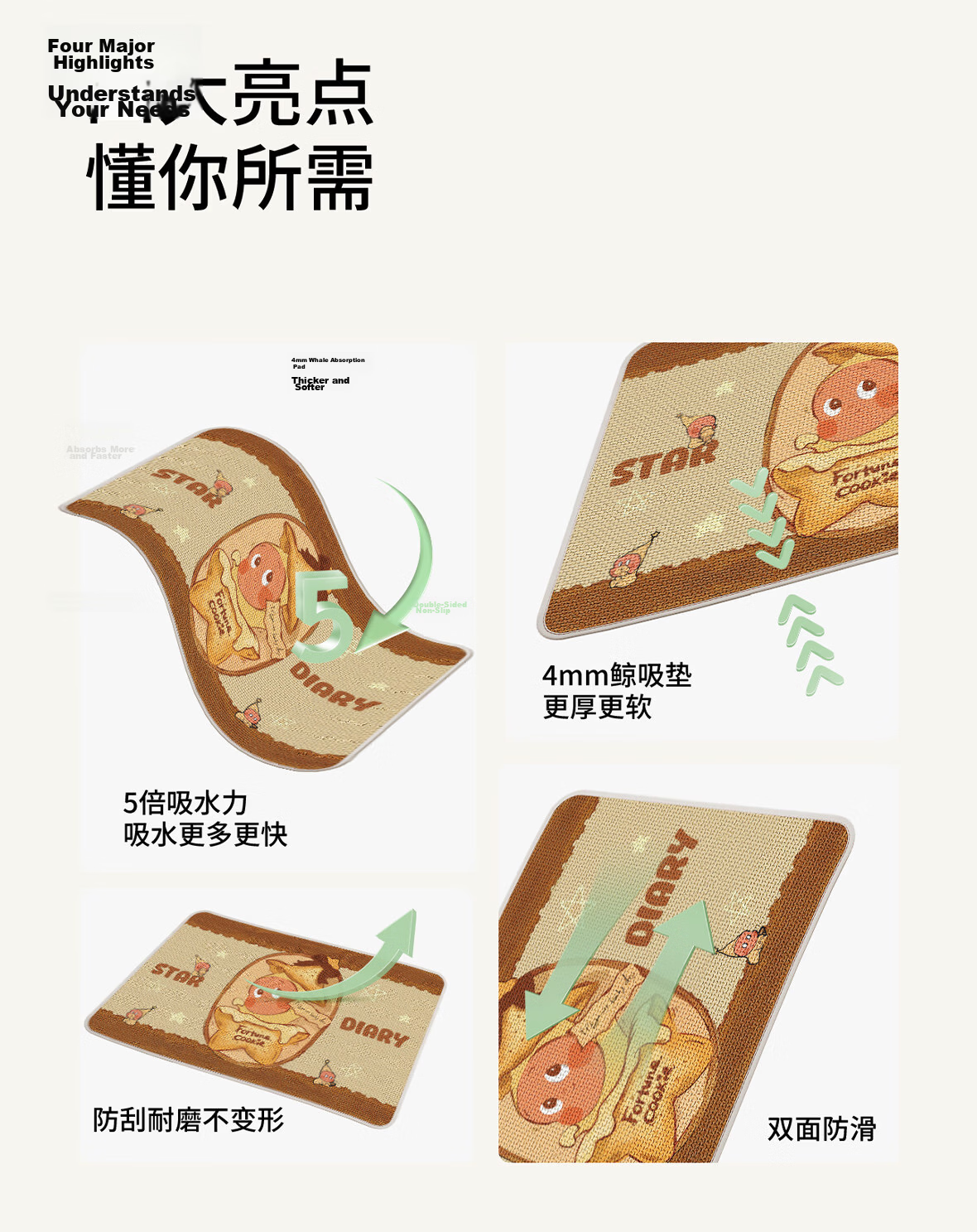 Chuangmaishi Bathroom Mat Absorbent Non-Slip Bath Mat Toilet Entrance Quick-Dry 40*60cm 5
