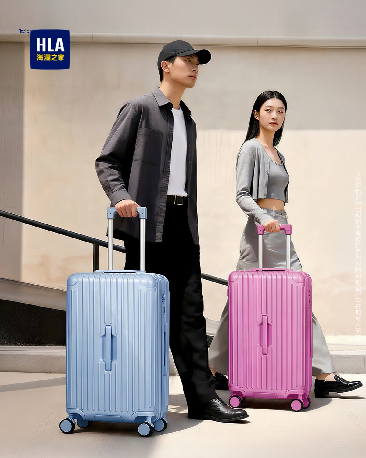 HLA Large Capacity Luggage Men's Trolley Case Women's Short Trip Suitcase Sturdy Carry-On Password Lock Ice Mist Blue 26 Inch 1
