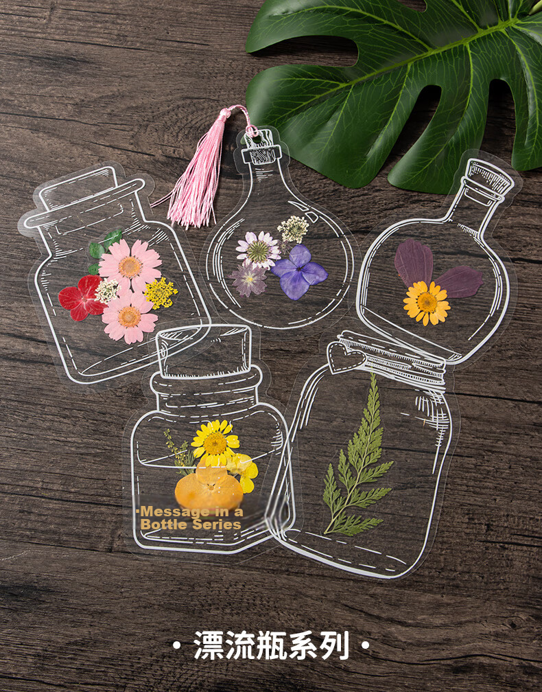 Tianse Transparent Dried Flower Bookmarks Handmade DIY Material Kit Leaf Specimen Laminated Plant Pressed Petals Back to School Set 20 Sheets TS-6132 7