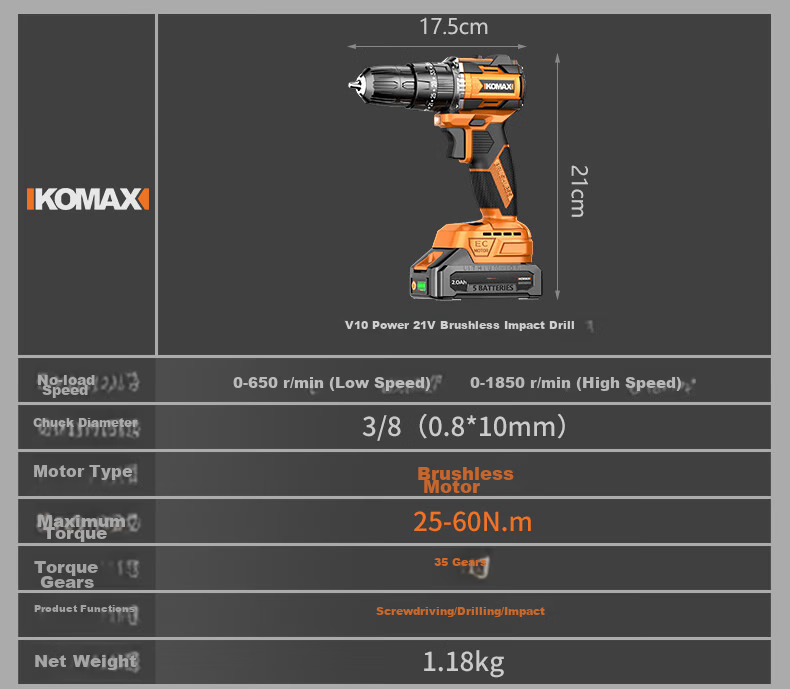 Commax Brushless Cordless Electric Screwdriver Drill Home Lithium Battery Drill Tool Kit Complete Set for Electricians and Woodworkers Maintenance 30