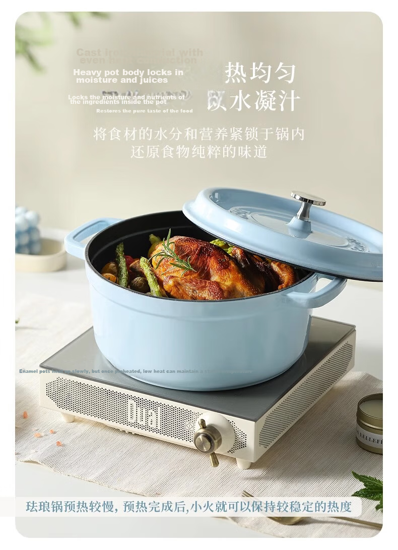 CaROTE Enamel Cast Iron Pot 26cm Non-Stick Stew Pot Casserole Soup Pot Induction Cooker Compatible 7
