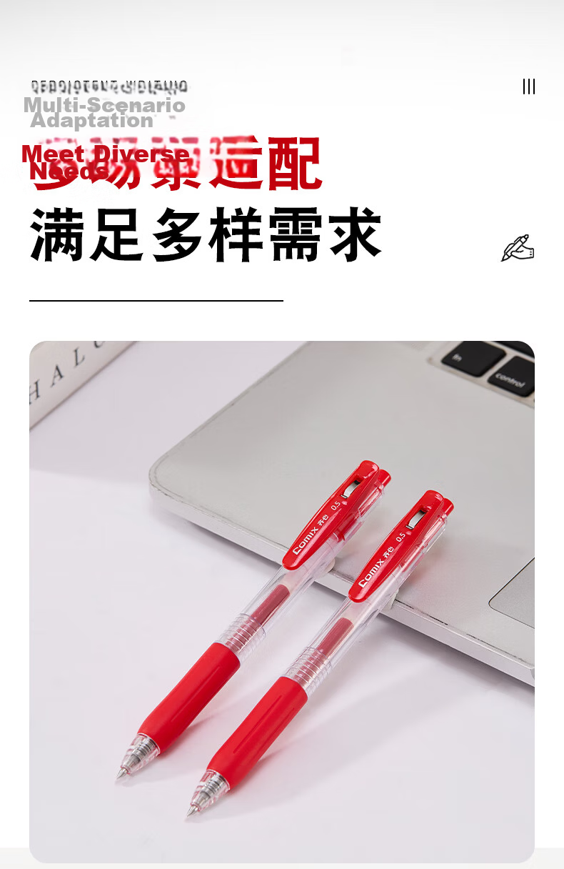 Comix Quick-Dry Retractable Gel Pen 0.5mm Bullet Tip Red Ink Office Supplies 12pcs/Box GP215 6