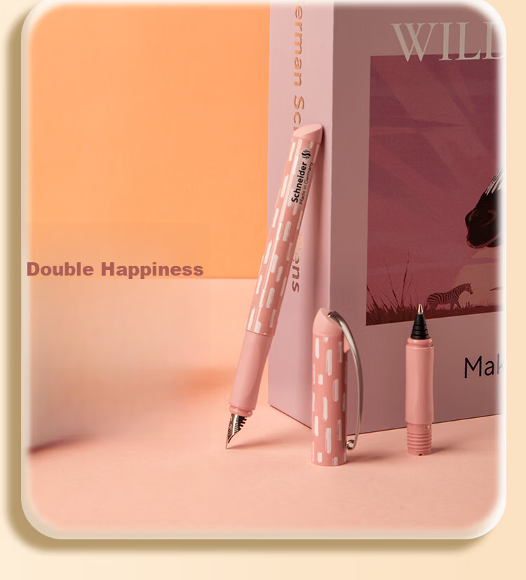 Schneider Qixi Festival Gift Pen and Ballpoint Pen Dual Nib Gift Box Wilderness Theme Student Calligraphy Adult Signature Erasable Ink Pen F Nib - Pink Mist Zebra 21
