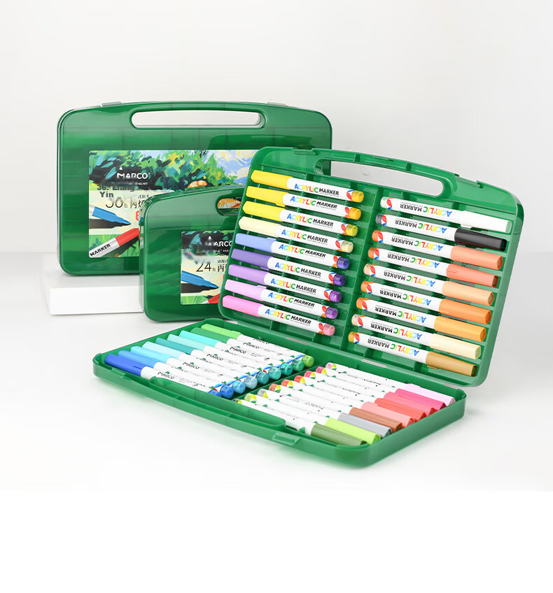 MARCO Liquid Acrylic Soft Tip Marker 24 Colors Set for Children Students Professional Layering Watercolor Fluorescent Paint Pens Gift Box 15