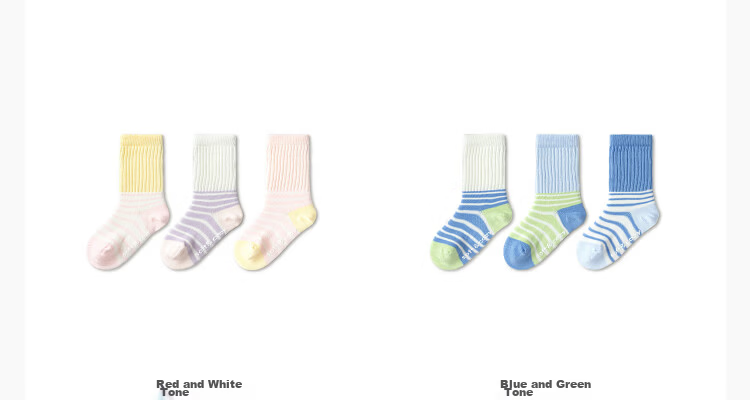 Balabala [balaOne] Children's Socks Spring and Autumn Boys and Girls Cotton Striped Mid-Calf Cute Socks 3-Pack 15