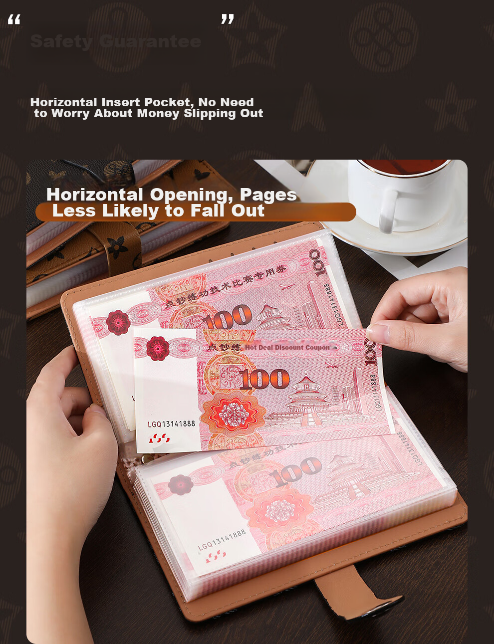 Longe Cash Storage Book Large Capacity Waterproof Money Organizer Cash Holder Banknote Collection Folder Receipt Storage Clip 7