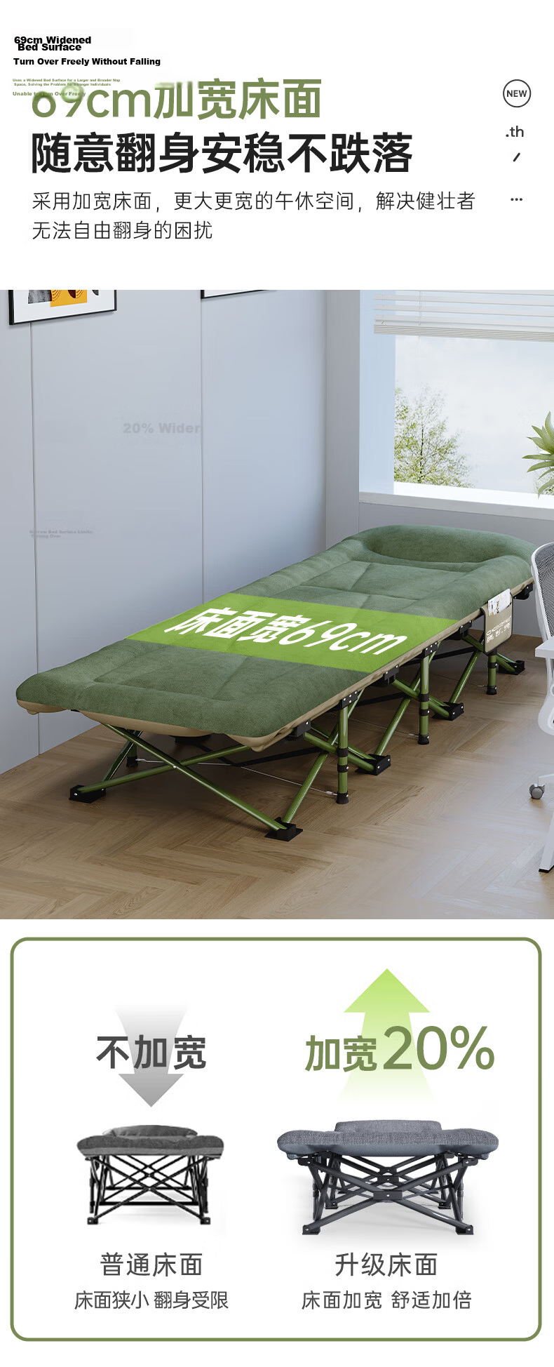 OKeefe Folding Bed 14-Leg Single Nap Bed Multifunctional Military Cot Recliner Care Bed Office Nap Bed Military Cot 6