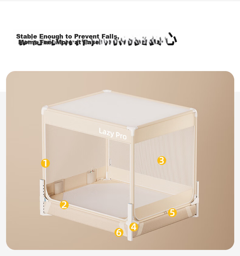 Lazy Infinity [Stable Tent Pro5] Home Baby Anti-Fall Playpen Mosquito Net Frame 1.8*2m [Flat Tube Adjustable Base] 4