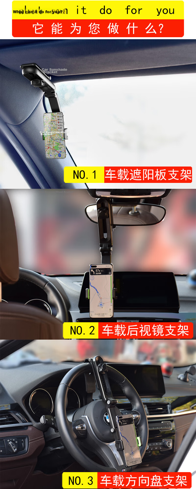 Digalun Sun Visor Car Phone Holder Multifunctional Rearview Mirror Car Mount Support Clip Desktop Car AR Navigation Phone Stand Universal Decorative Accessories 7