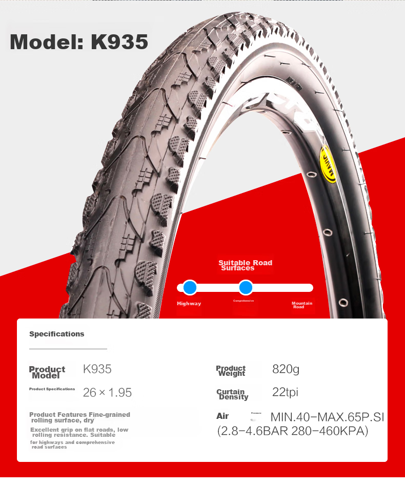 KENDA K1177 Tire, 26*1.95, Mountain Bike Bicycle Tire, Bicycle Outer Tire with Studs, Anti-Slip, Black 11
