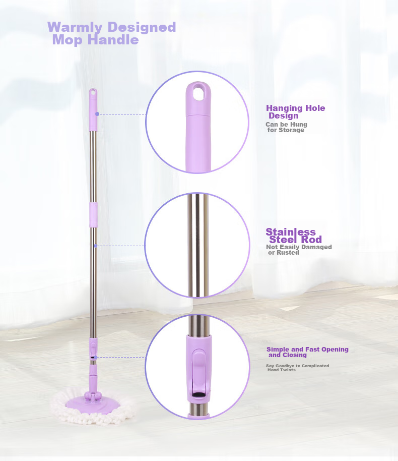 MIAOJIE Rotating Mop with 2 Heads, 27cm Handle Length 130cm, Lazy Household Use, All-In No Hand Washing Required, Wet And Dry Dual-Use, Absorbent with Bucket 6