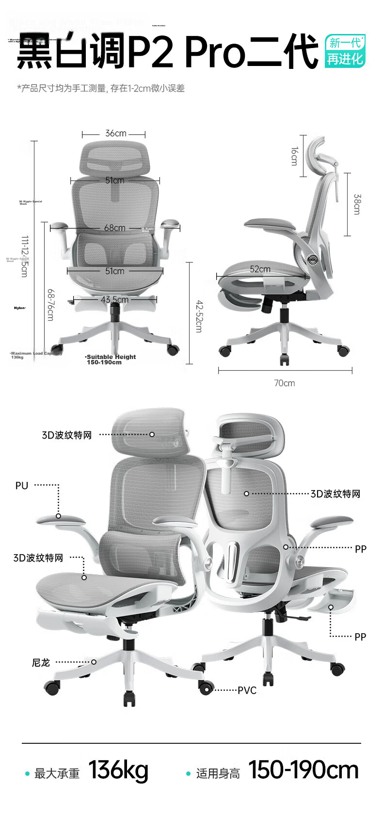HeiBaiDiao P2 Pro 2nd Gen No.1 Store Co-Branded Ergonomic Computer Office Chair Dorm Seat 17