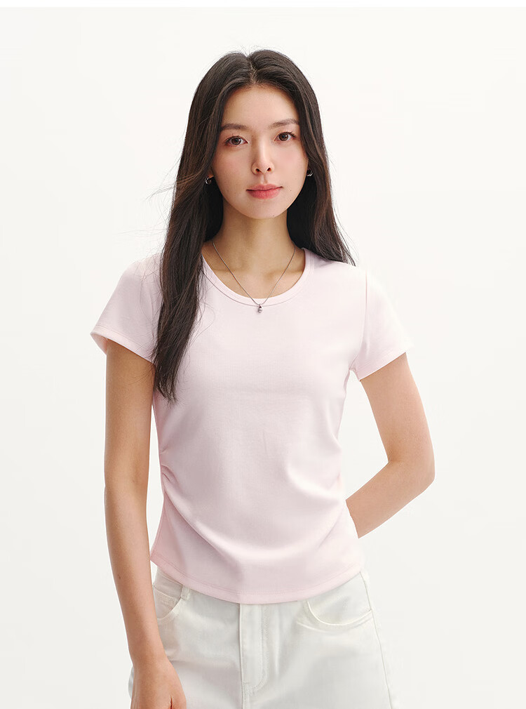 Semir Chen Duling Women's Short Sleeve T-Shirt Summer 2026 Crop Top Round Neck Slim Fit V-Neck Inner Wear 109326100003 39