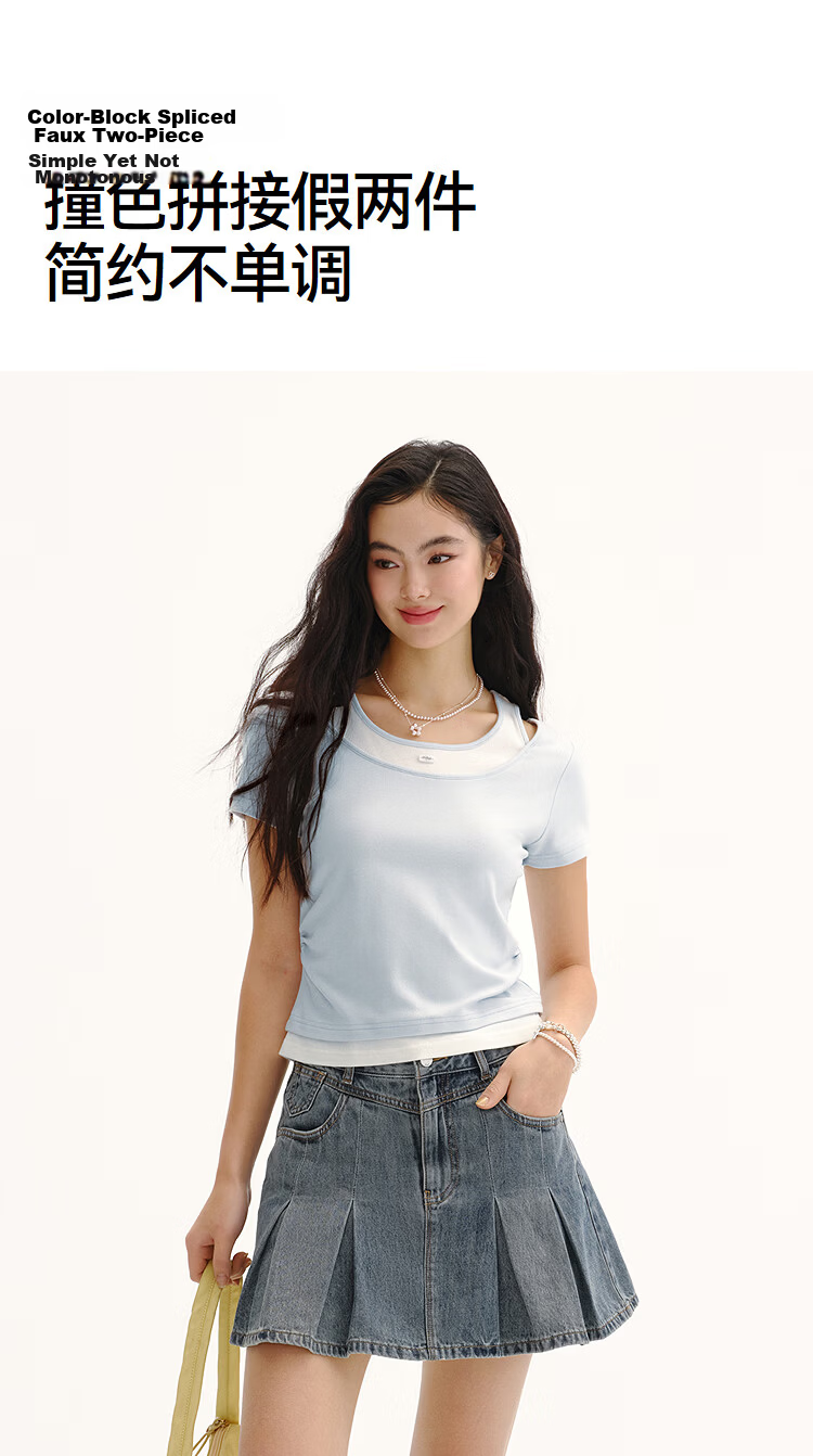 Semir Mall Style | Women's Summer Short Sleeve T-Shirt, Short Slim Fit, Fake Two-Piece, 2026 Versatile Slimming 101326100042 11